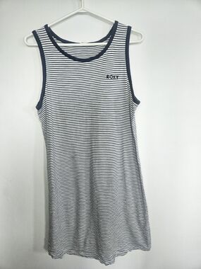 Roxy Women's Blue and White Striped Sleeveless Tank Dress - M-L🔥